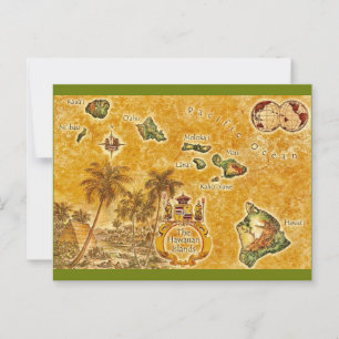 The Hawaiian Islands Vintage Map Postcard