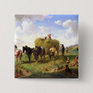 The Hay Harvest, 1869 2 Inch Square Button