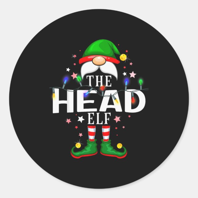 The Head Elf Christmas Family Pajama Party  Classic Round Sticker (Front)