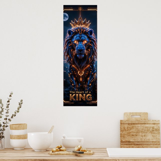 The Heart of a King Poster – Glowing Cyber Lion  (Kitchen)
