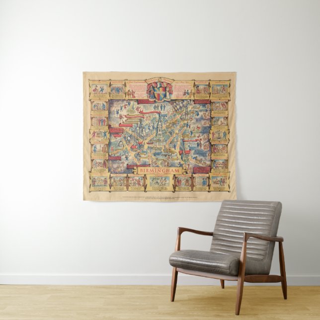 The Heart of Birmingham, England Map Tapestry (In Situ (Horizontal))