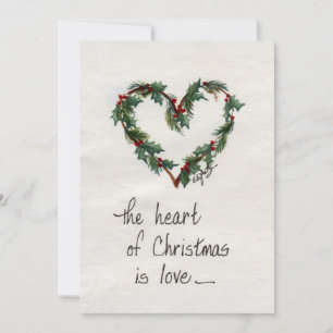 “The heart of Christmas is Love” Green Heart art  Holiday Card