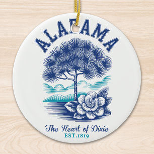 The Heart of Dixie – Alabama Camellia & Tree Graph Ceramic Ornament