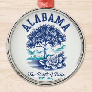 The Heart of Dixie – Alabama Camellia & Tree Graph Metal Ornament