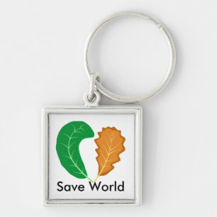 The Heart of Nature Green and Brown leaves Keychain