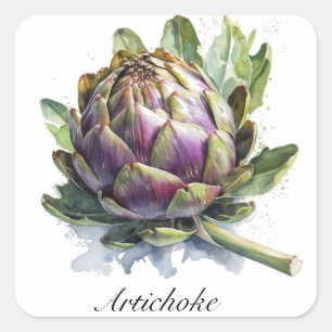 The Heart of the Garde: Artichoke in Watercolor Square Sticker