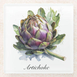 The Heart of the Garden: Artichoke in Watercolor Glass Coaster