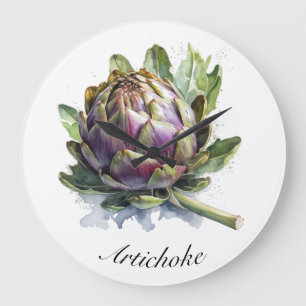 The Heart of the Garden: Artichoke in Watercolor Large Clock