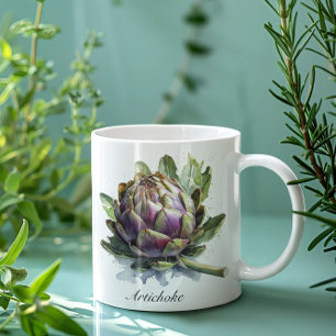 The Heart of the Garden: Artichoke in Watercolor Mug
