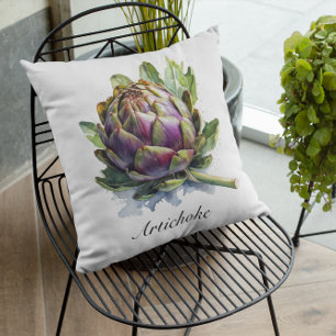 The Heart of the Garden: Artichoke in Watercolor Outdoor Pillow