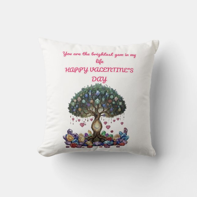 The Heart of the Gem Tree: A Romantic Valentine's  Throw Pillow (Front)