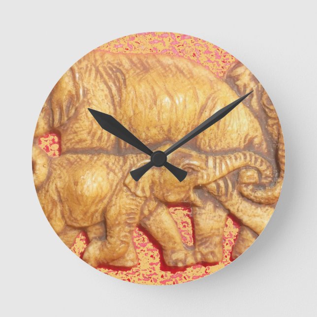 The Heart of the Herd: Elephant Family Portrait Round Clock (Front)