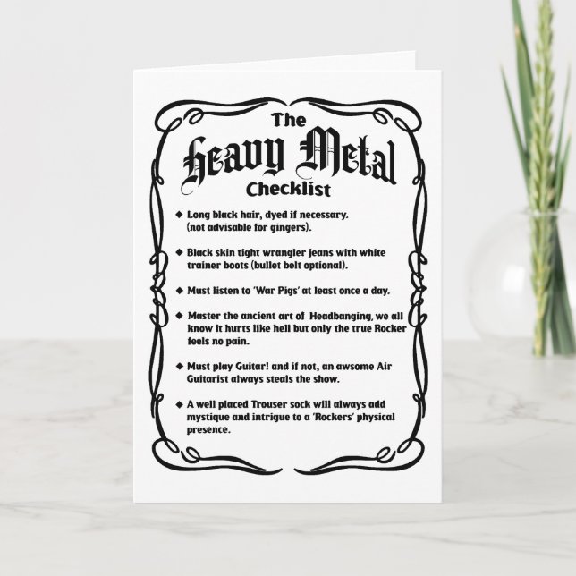 The Heavy Metal Checklist Card (Front)