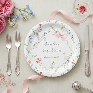 The Heirloom Rose & Ribbon Signature Stork Paper Plate