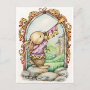 The Herald - Cute Medieval Rabbit Art Postcard