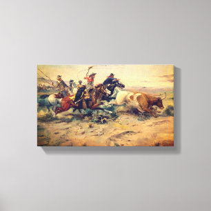 The Herd Quitter (by C. M. Russell, c. 1897) Canvas Print