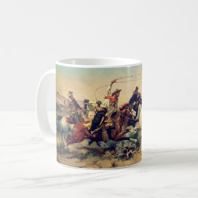 The Herd Quitter (by C. M. Russell, c. 1897) Coffee Mug (Front Left)