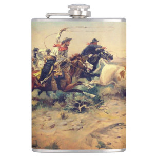 The Herd Quitter (by C. M. Russell, c. 1897) Hip Flask