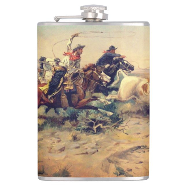 The Herd Quitter (by C. M. Russell, c. 1897) Hip Flask (Front)