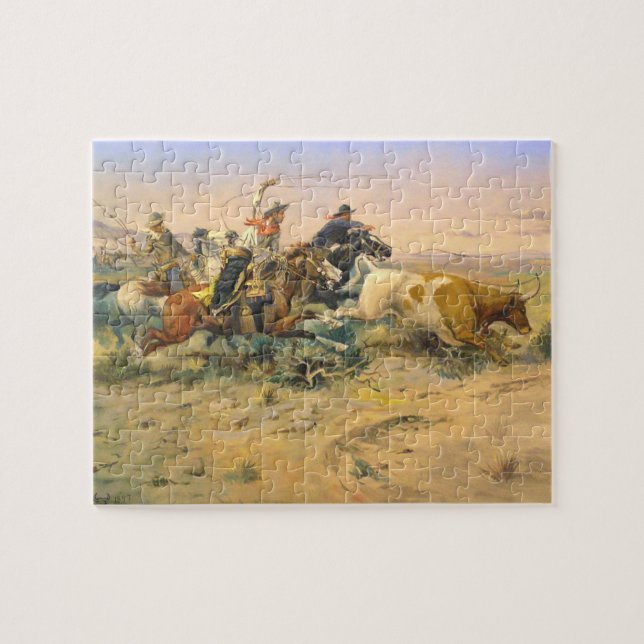 The Herd Quitter Cowboy Wranglers C Russell 1897 Jigsaw Puzzle (Horizontal)