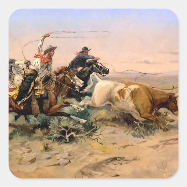 “The Herd Quitter” Western Art by Charles M Russel Square Sticker (Front)