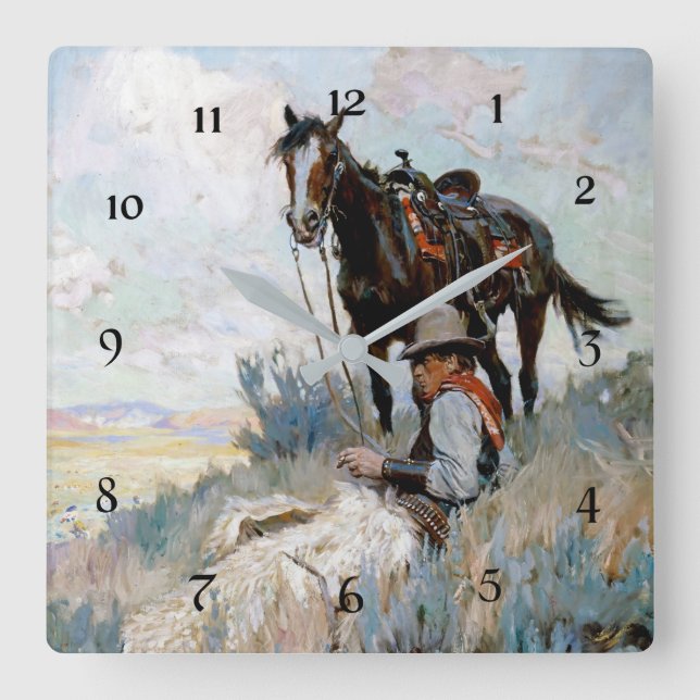 “The Herder” Western Art by Philip R Goodwin Square Wall Clock (Front)