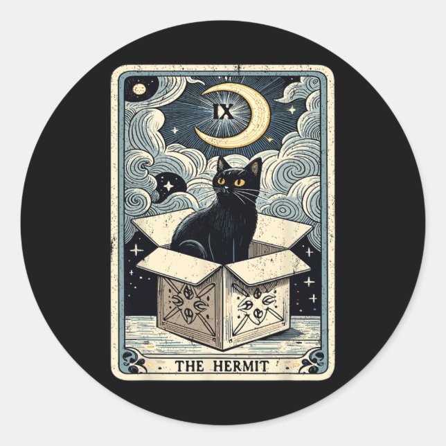 The Hermit Tarot Card Cat In Box Mystic Funny Cat  Classic Round Sticker (Front)