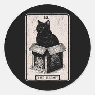The Hermit Tarot Card Mystic Cat In Box Funny Cat  Classic Round Sticker