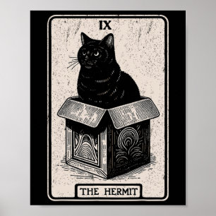 The Hermit Tarot Card Mystic Cat In Box Funny Cat  Poster