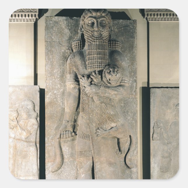 The hero Gilgamesh holding a lion Square Sticker (Front)
