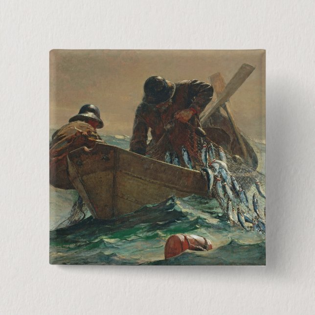 The Herring net, 1885 (oil on canvas) 2 Inch Square Button (Front)