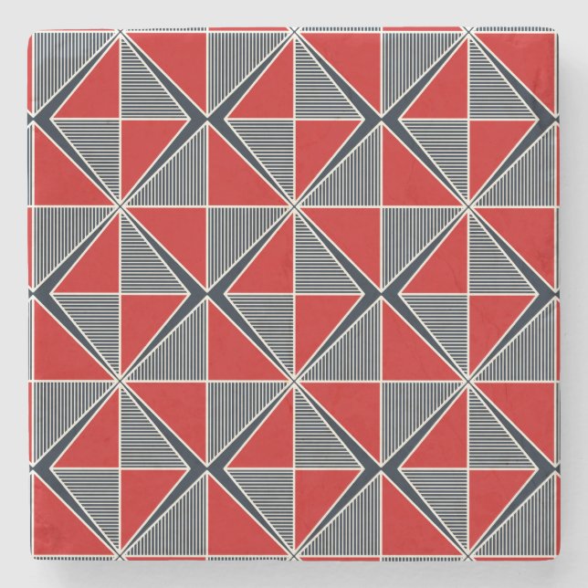 The Hetman’s Shield: Crimson & Slate Geometric Stone Coaster (Front)