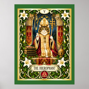 The Hierophant Cat Tarot - Tradition and Wisdom Poster