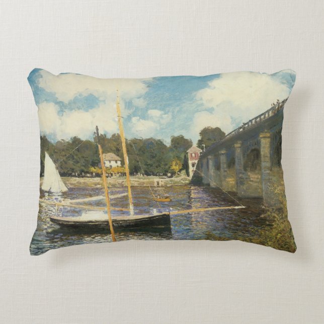 The Highway Bridge at Argenteuil by Claude Monet Accent Pillow (Front)