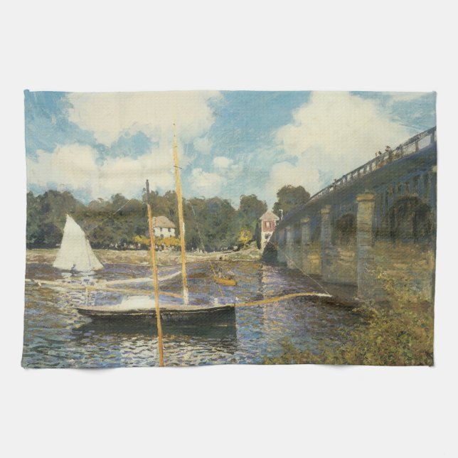 The Highway Bridge at Argenteuil by Claude Monet Kitchen Towel (Horizontal)