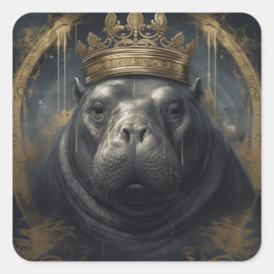 The Hippo King Square Sticker