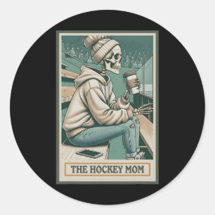 The Hockey Mom Skeleton Tarot Card (1)  Classic Round Sticker