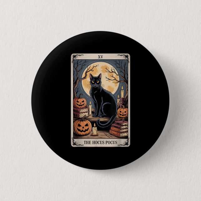The Hocus Pocus Tarot Halloween Cat Pumpkin Mystic 2 Inch Round Button (Front)