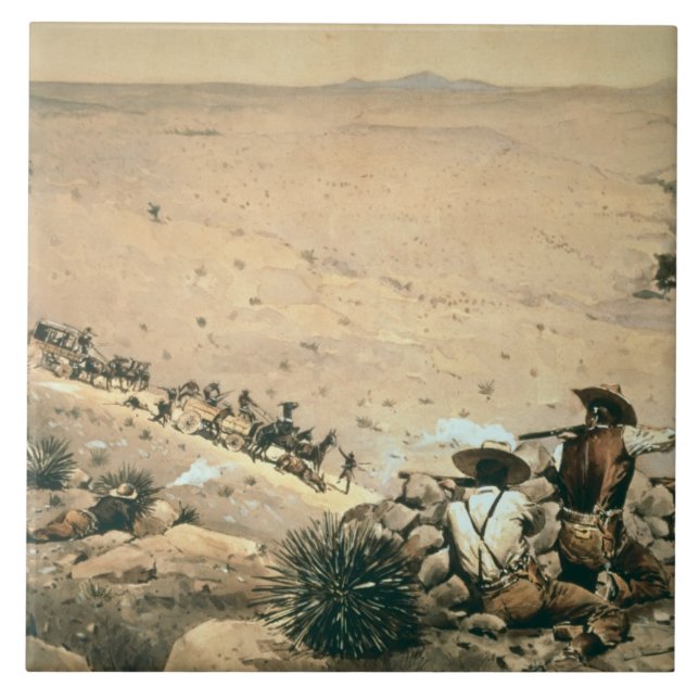 'The Hold Up', c.1900 (oil on canvas) Tile (Front)