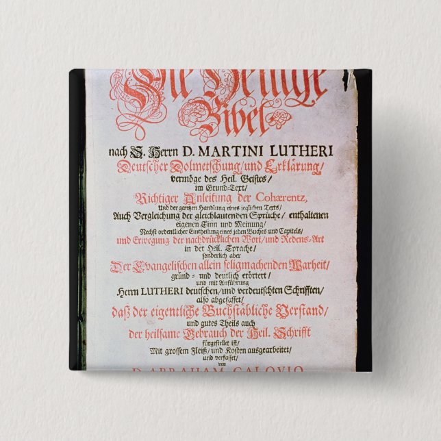 The Holy Bible, Vol. I., 1681 2 Inch Square Button (Front)