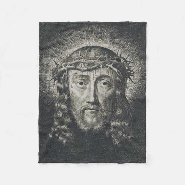 The Holy Face crowned with thorns Fleece Blanket (Front)