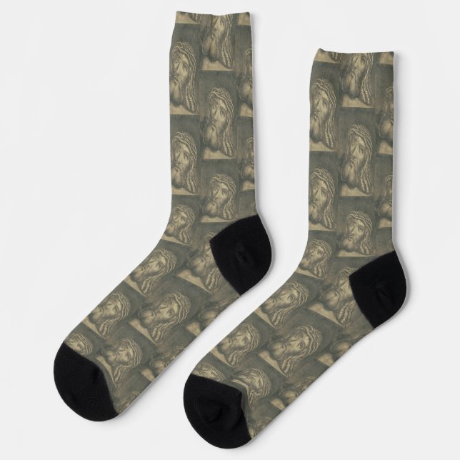 The Holy Face Of Jesus Monochromatic Art Socks (Left)