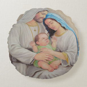 The Holy Family: Divine Love Portrait Round Pillow