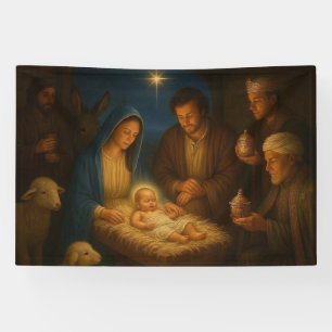 The Holy family nativity w/3 wise men Banner
