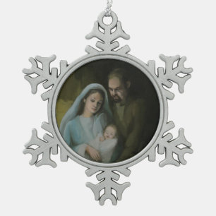 The Holy Family Snowflake Pewter Christmas Ornament