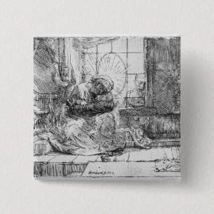 The Holy Family with a cat, 1654 2 Inch Square Button