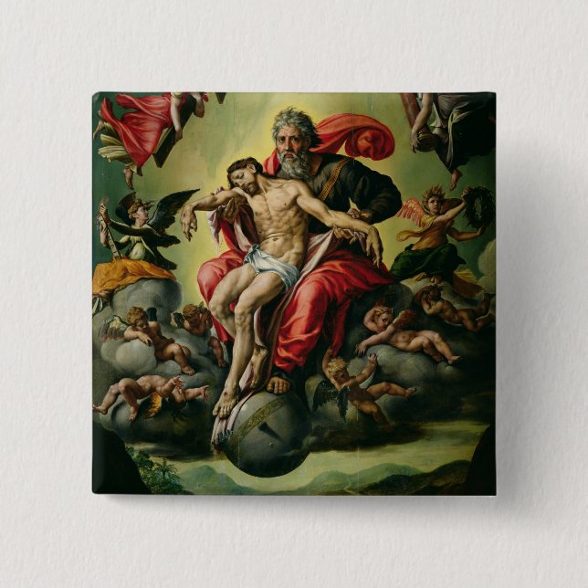 The Holy Trinity 2 Inch Square Button (Front)