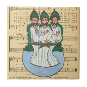 The Holy trinity Vintage Folk art painting  Tile