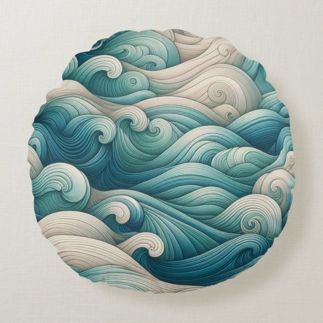The Home Studio Ocean Wave Swirl  Round Pillow (Front)