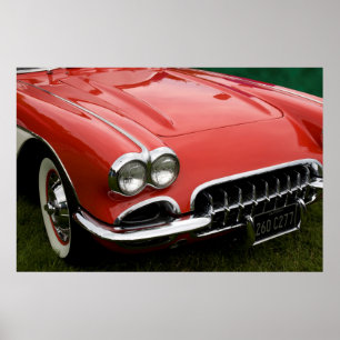 the hood of a classic sports car poster
